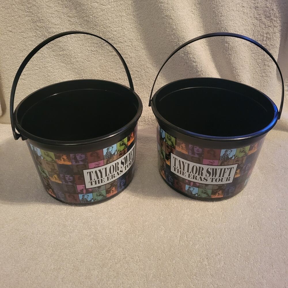 Taylor Swift Eras Tour Movie POPCORN BUCKET Tubs Set 2ea Collectible Pre Owned